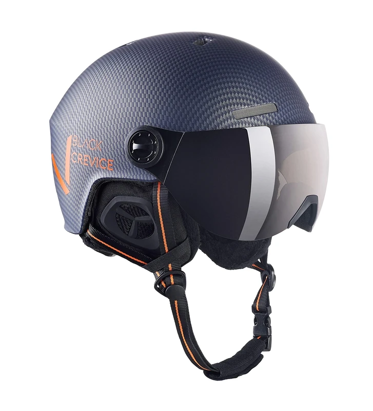 Black Crevice Sölden Ski Helmet with Visor, Navy Carbon Matte/Orange, S (51-54)
