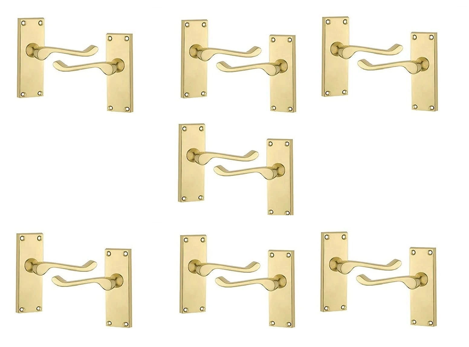 Golden Grace Victorian Scroll Lever Latch Door Handles in Polished Brass Finish, Classic Interior Doors Hardware, 7 Sets