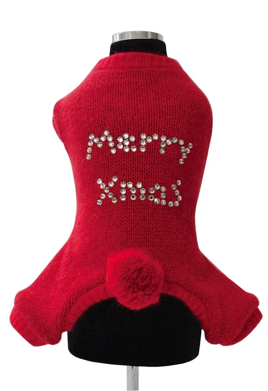 Trilly Tutti Brilli Barbe 4-Leg Suit In Wool with Swarovski Thermal Application and Brooch Pompon, 2X-Small, Red