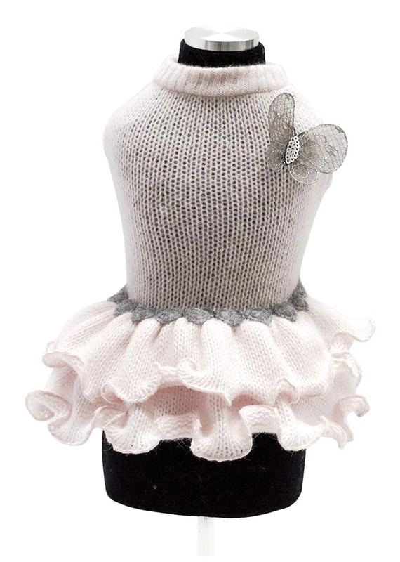 Trilly Tutti Brilli Flore Wool Dress with Butterfly Fabric and Pailletes Thermal Application, X-Large, Pink