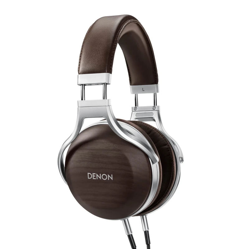 Denon AH-D5200 Premium Over-Ear Headphones, Hi-Fi, Hi-Res Audio, 50mm FreeEdge Drivers, Zebra Wood Earcups - Brown