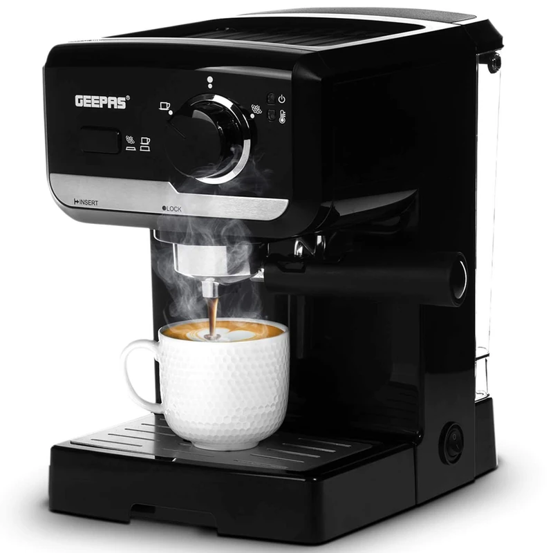 GEEPAS 1140W Espresso Machine Barista Coffee Maker with 15 Bar Pump & Milk Frother Ideal for Home Kitchen Cappuccino Reusable Stainless Steel Filter Removable 1.25L Water Tank GCM41506UK Silver - Image 1