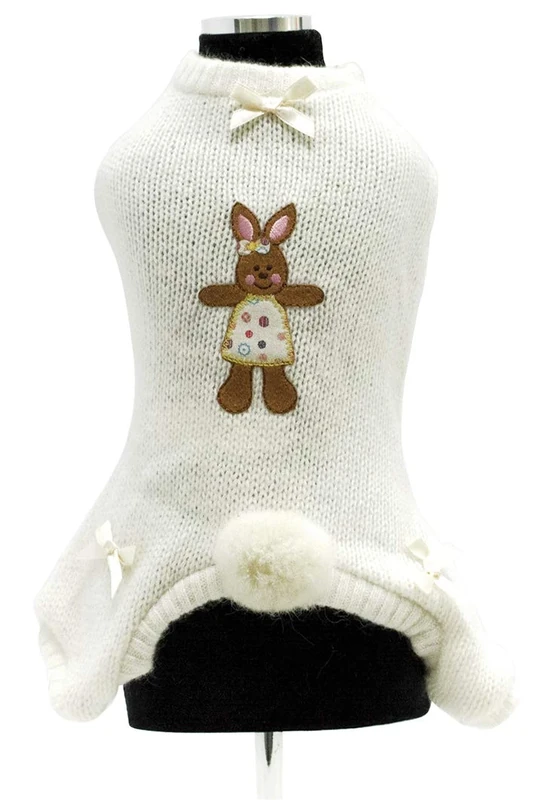 Trilly Tutti Brilli Axelle 4Zampe Wool Suit with Thermal Application and Pompon with Brooch, 2X-Small, White