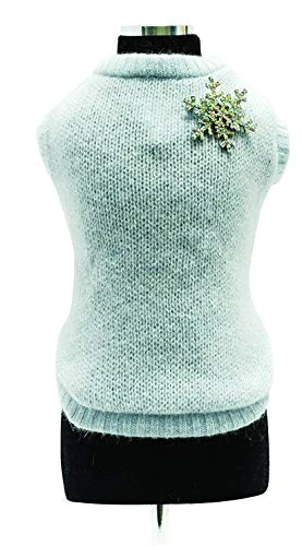 Trilly Tutti Brilli Loup Wool Sweater with Crystal Snowflake Brooch, Light Blue, 2X-Small
