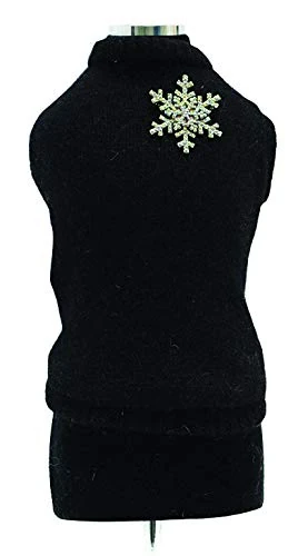 Trilly Tutti Brilli Loup Wool Sweater with Crystal Snowflake Brooch, 2X-Small, Black