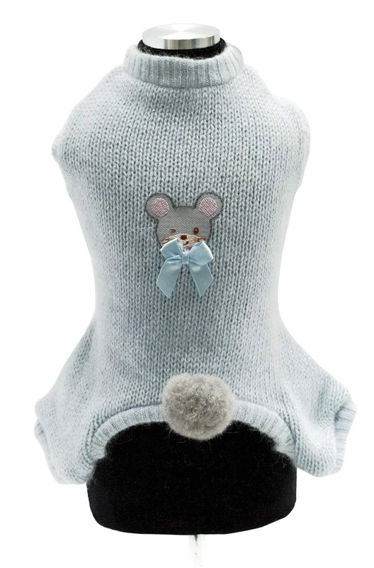 Trilly Tutti Brilli Alizee 4-Leg Wool Socks with Thermal Application and Pompon with Brooch, Large, Light Blue