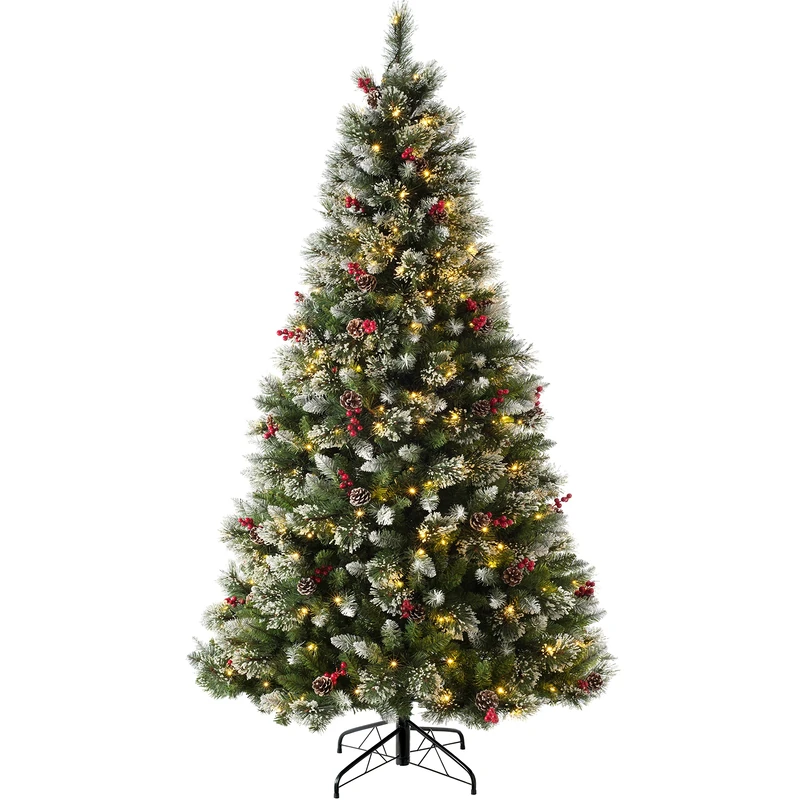 WeRChristmas Pre-lit Victorian Snow Berries Cones Christmas Tree with 260 LED Lights, Green, 7 feet/2.1 m, WRC-8637