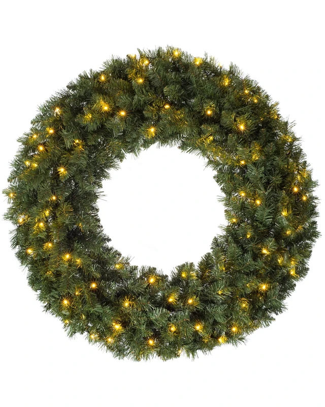 WeRChristmas Pre-Lit Majestic Wreath, Multi Function, 100 Warm White LED Lights, Green, 1 Metre, 100cm