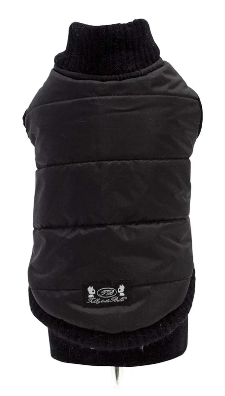 Trilly Tutti Brilli Gatienne Water Repellent Synthetic Down Jacket with Ribbed Wool Profiles, Small, Black