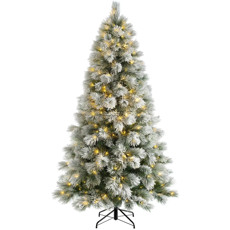 WeRChristmas Pre-lit Snow Drift Flocked Pine Needle Christmas Tree, Multi-Function LED Lights, White, 5 feet/1.5m