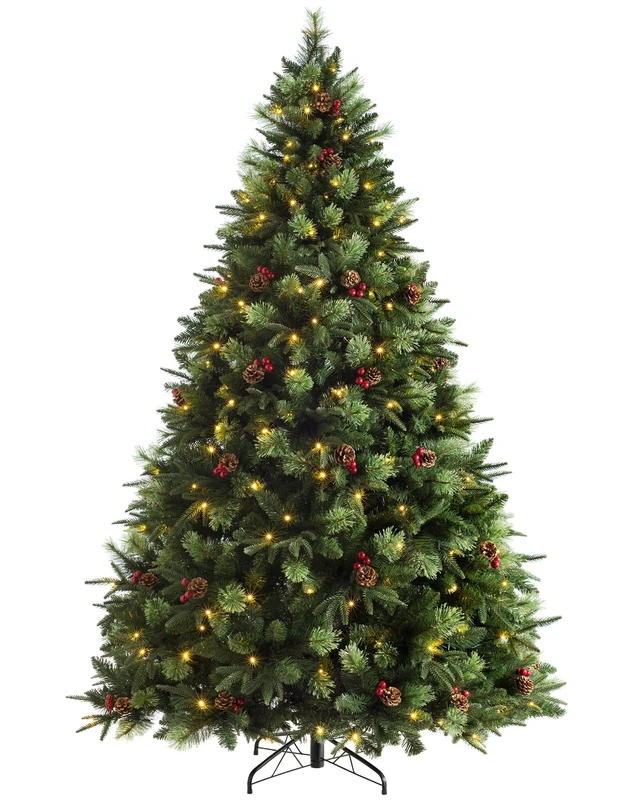 WeRChristmas Pre-Lit Victorian Mixed Tip Berries & Cones Christmas Tree with 160 LED Lights, Green, 5 Feet/1.5 M