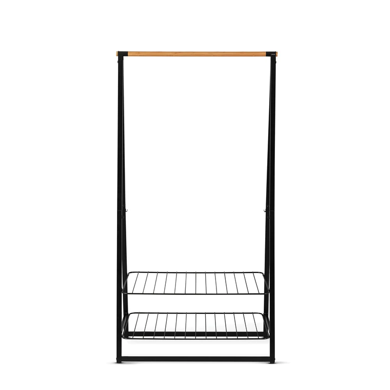Brabantia - Linn Clothes Rack, Large - Multi-functional Hanging space - Airing or Drying Shelves - Hangs up to 28 Items - Stable Space Saver - Non-slip Base - Free Standing - Easy to Assemble - Black