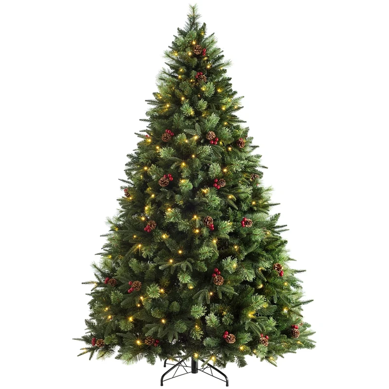 WeRChristmas Pre-lit Victorian Mixed Tip Berries & Cones Christmas Tree with 210 LED Lights, Green, 6 feet/1.8 m
