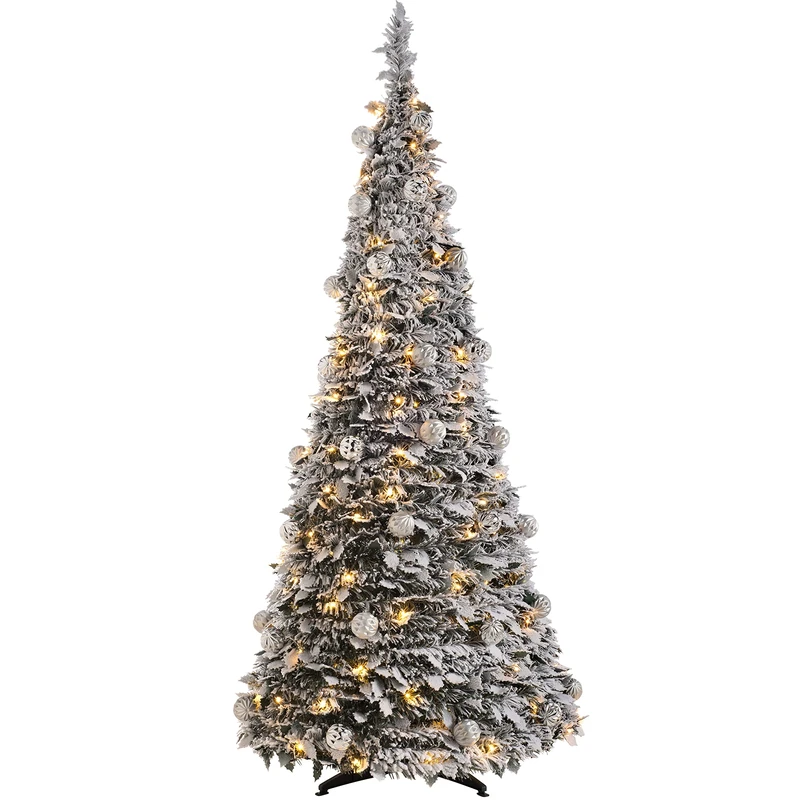 Pre Decorated Pop-Up Snow Flocked Christmas Tree, 150 Warm White LED