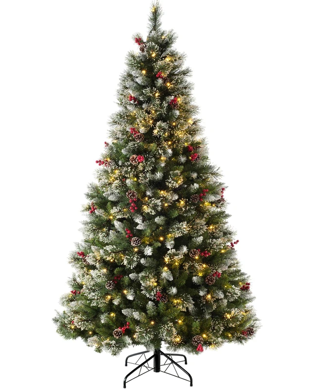 WeRChristmas Pre-lit Victorian Snow Coated, Berries & Cones Christmas Tree with 160 LED Lights, Green, 5 feet/1.5m, WRC-8635