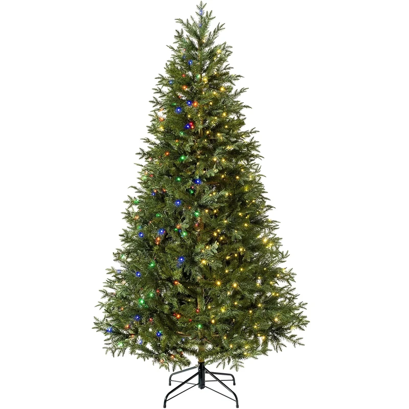 WeRChristmas Pre-Lit Mixed Pine Natural Bark Function Christmas Tree, 200 Multi Dual LED Lights, Green, 5 Feet/1.5 M