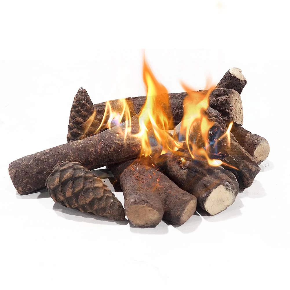 ATR ART TO REAL Ceramic Logs for Bioethanol Fire,Decorative Gas Fireplace Log for Gas Fires,Smokeless Artificial Pine Cones Shaped Firewood Logs for Electric Fireplace,9 Pcs