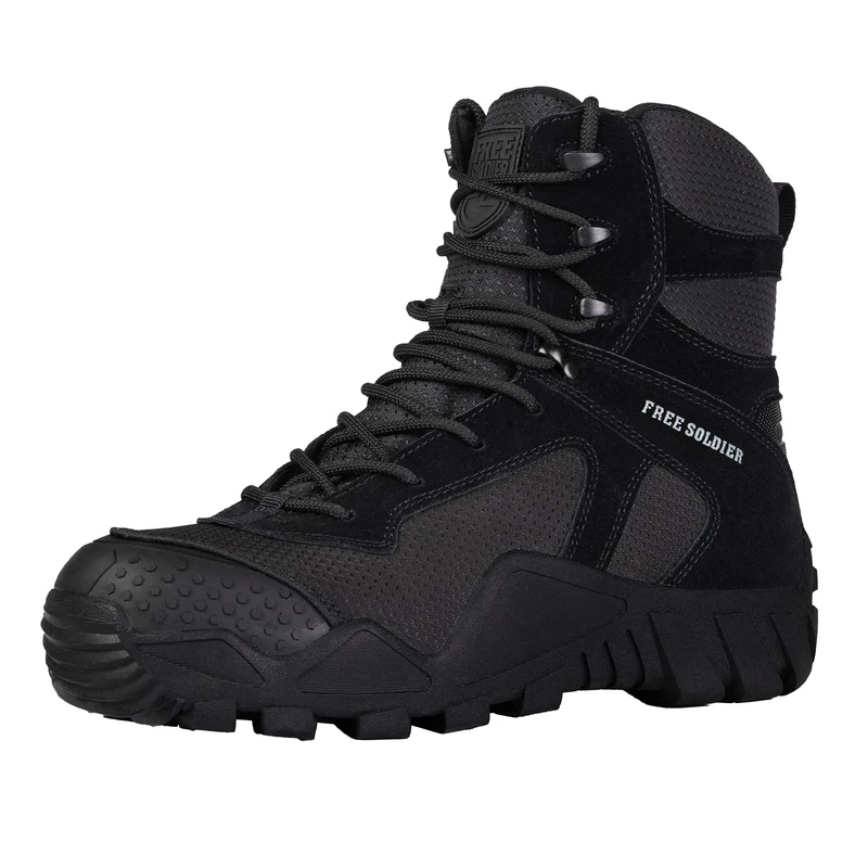 FREE SOLDIER Men Military Boots High-top Combat Tactical Boots Lace Up All Terrain Shoes for Hiking, Hunting, Working, Walking (Black, 9_UK)