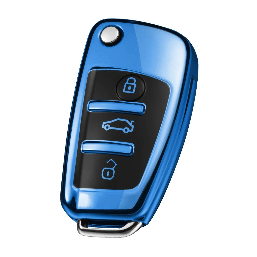 OATSBASF Car Key Cover for Ausi, Car Key Cover Compatible with Audi A1 A3 A4 A6 Q3 Q5 Q7 S3 R8 TT Remote Protector Cover TPU Silicone (Blue)
