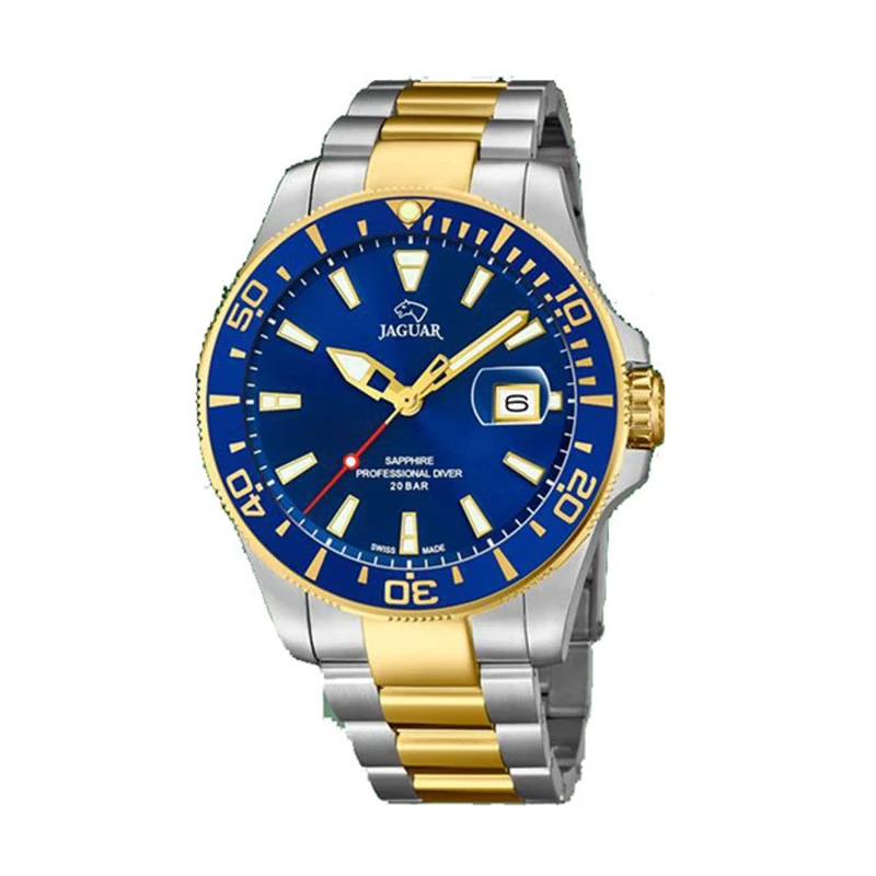 JAGUAR - Unisex Adult Watch Model J863 / C from the Executive Collection, 43.5 mm Blue case with Two-Tone Steel Strap for Men - J863/C