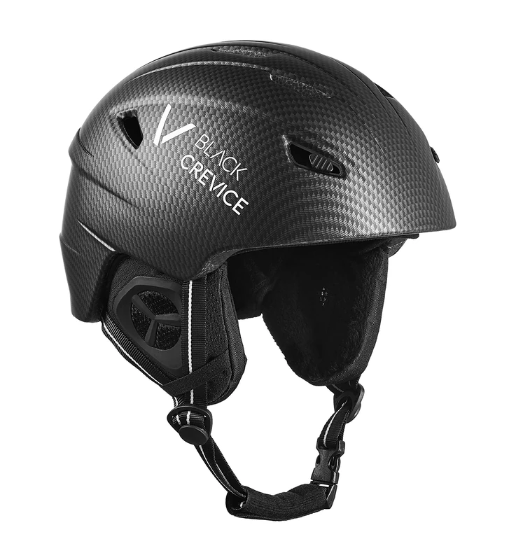 Black Crevice Adult Ski Helmet Stripe, Matt Black Carbon/White, S