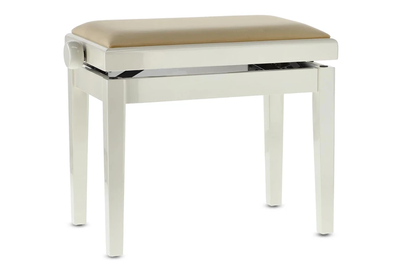 GEWA Piano Bench Deluxe, Solid Wood, Height Adjustable, High Gloss Ivory