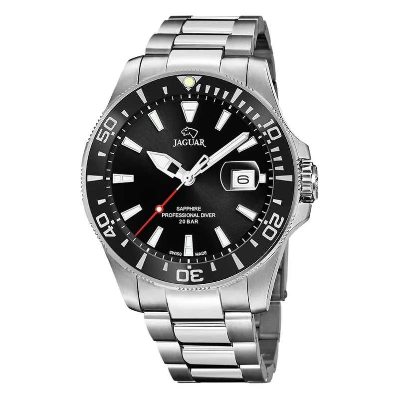 JAGUAR J860/d, Executive Collection Model Watch Case 43 5mm Black with Steel Strap Pair Unisex Adult, Single, Mm Black with Steel Strap for Men Pack of 100
