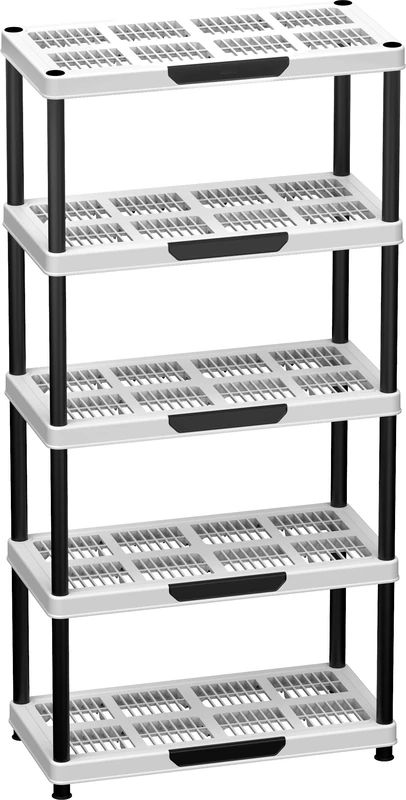 Duramax Plastic Shelving Rack 5, 5 Tier Heavy Duty Plastic Shelves, Strong & Durable Racking, Storage Unit, Black & White