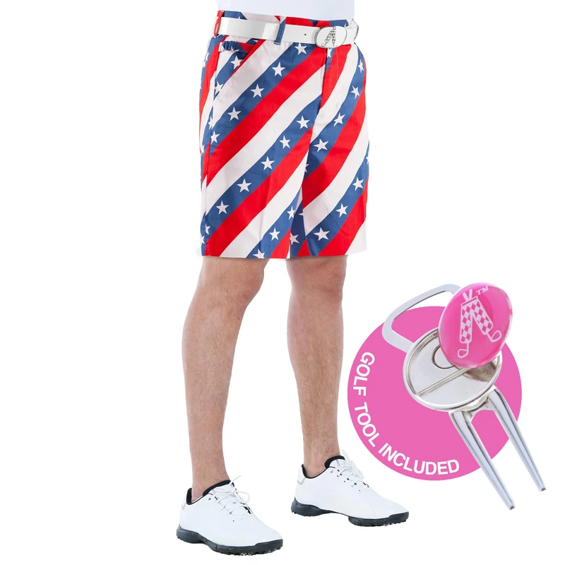 Royal & Awesome Pars and Stripes USA Mens Golf Shorts 30 inch Waist - 76 Cm - Image 1