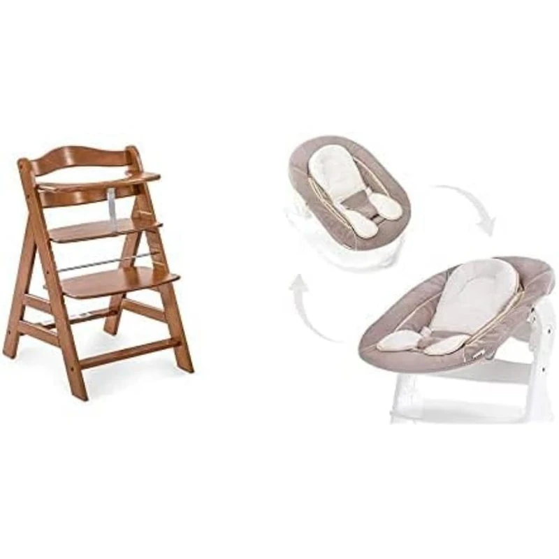 Hauck Alpha+ Wooden Highchair and Bouncer 2-in-1 Set - Walnut