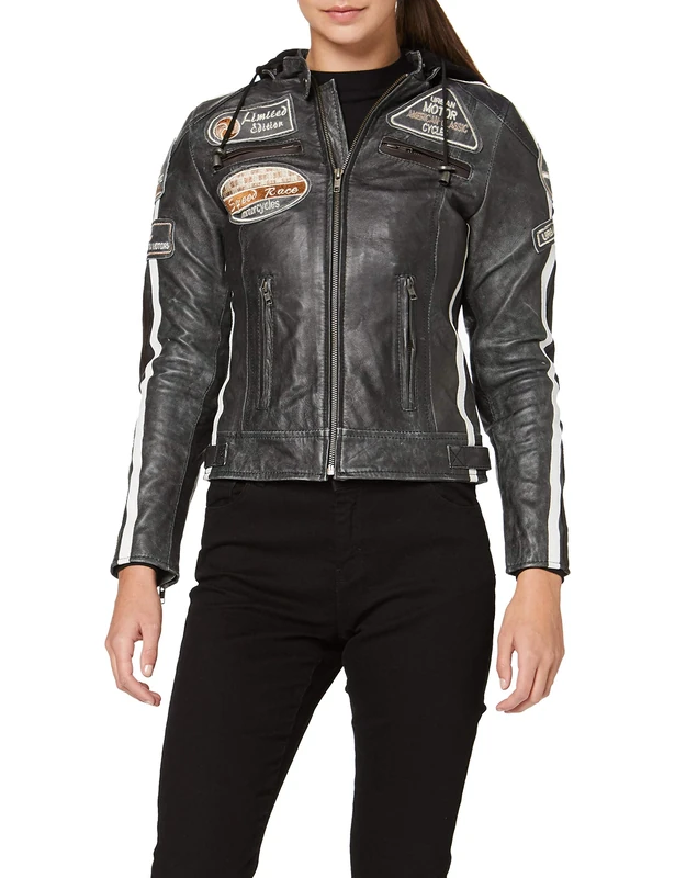 Urban Leather 58 LADIES Motorcycle Jacket with Protective Padding, Breaker, M