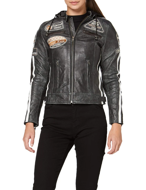 Urban Leather Motorcycle Jacket '58 LADIES' with Protective Padding, Breaker, S/38 UR-409