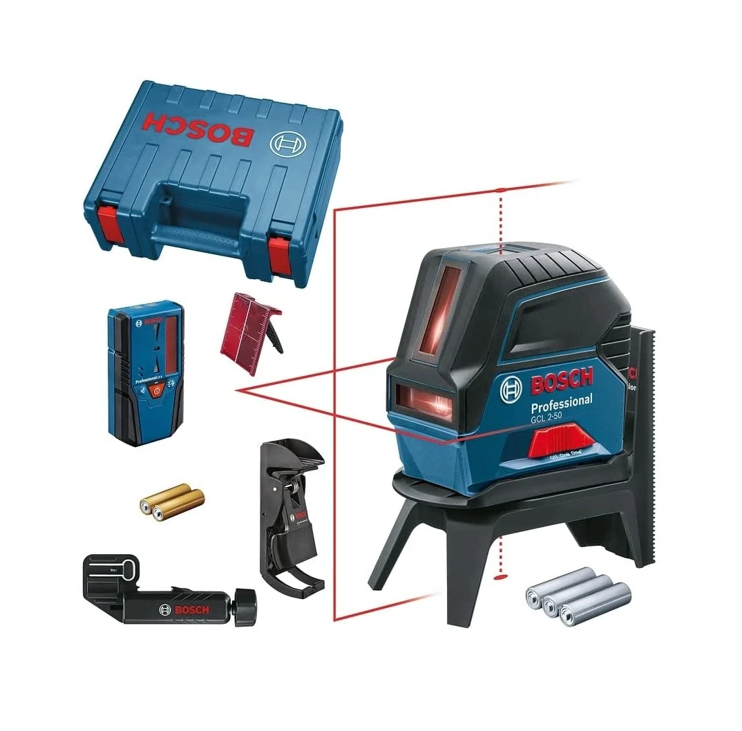 Bosch Professional Cross Line Laser GCL 2-50 (5x AA Batteries, Working Range: 50 m, in Craftsman's Case)