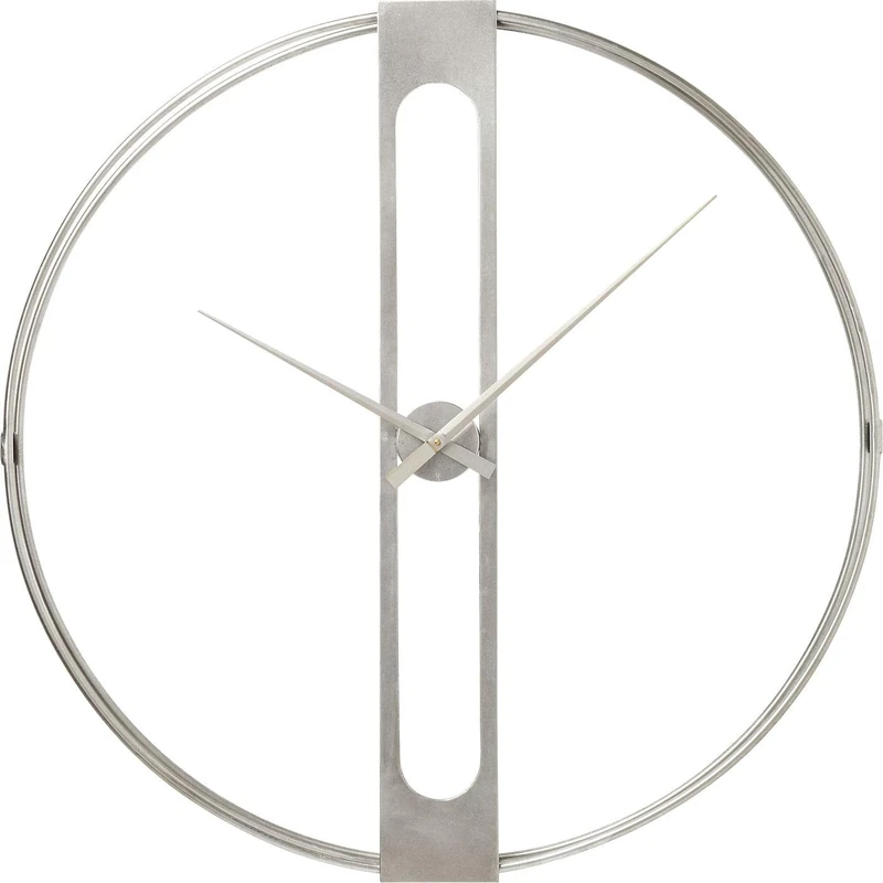 Kare Design Wall Clock Clip, Silver, Steel, Round, Modern, Diameter 60 cm, Room Decor, Home Decor, Large Wall Clock for Living Room, Hallway, Bedroom, Office
