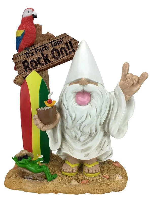 GlitZGlam Rocker Gnome – “George” and Fred the Frog - “It’s Party Time - Rock-On!” -This Gnome brings Rock and Roll to your Fairy Garden. A large 10 Inches Tall Garden Gnome Miniature Figurine
