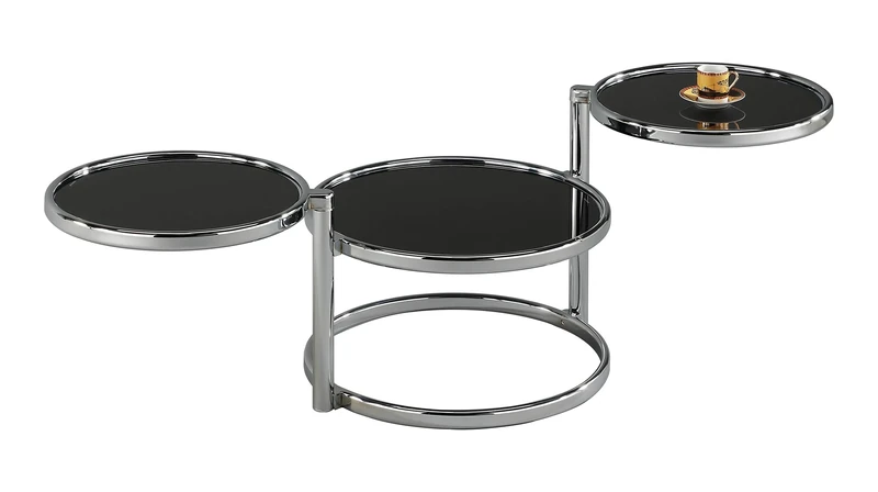 ASPECT Eterntity Glass Coffee Table with Swivel Motion, Chrome/Black, 58x50x43cm, CT11BK/CH