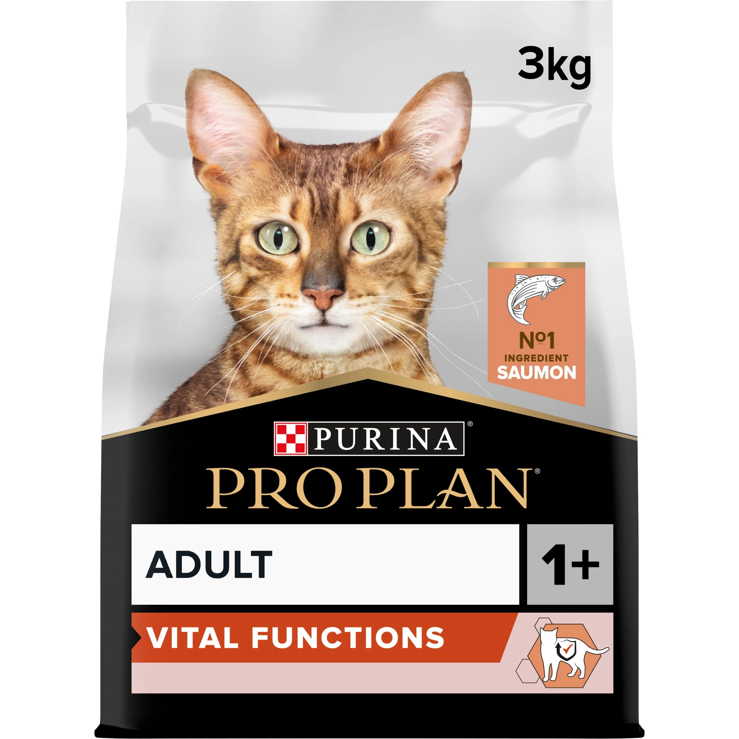 PRO PLAN® Adult 1+ VITAL FUNCTIONS Rich in Salmon Dry Cat Food 3kg, Pack of 4