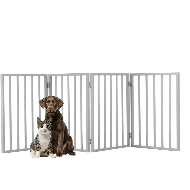 Petmaker Home Pet Gate - Dog Gate for Doorways, Stairs, or Rooms - 24-Inch Freestanding, Folding, Accordion-Style Wooden Indoor Dog Fence (Gray)