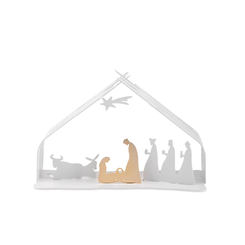 Alessi BM09 W Bark Crib, Christmas crib in steel coloured with with epoxy resin, white and gold plated steel.