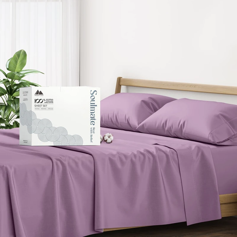 Mayfair Linen 500 Thread Count 100% Cotton Single Bed Sheets, Plum Twin XL Sheet Set, 3-Piece Long-Staple Combed Breathable Soft & Silky Sateen Weave Fits Mattress Upto 16'' Deep Pocket