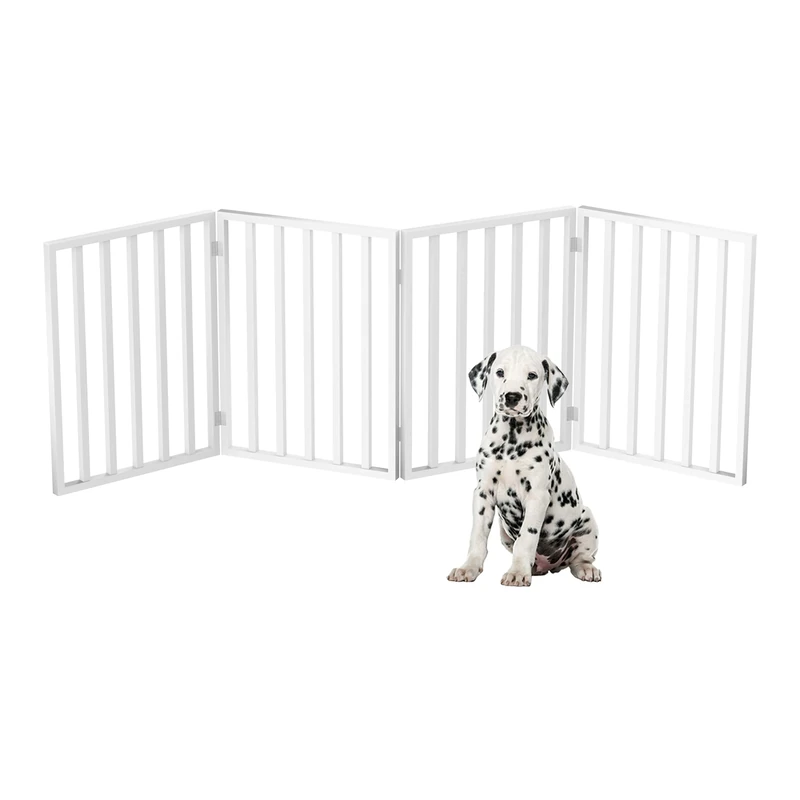Petmaker Pet Gate - 4-Panel Indoor Foldable Dog Fence for Stairs, Hallways or Doorways - 72x24-Inch Retractable Wood Freestanding Dog Gates (White)