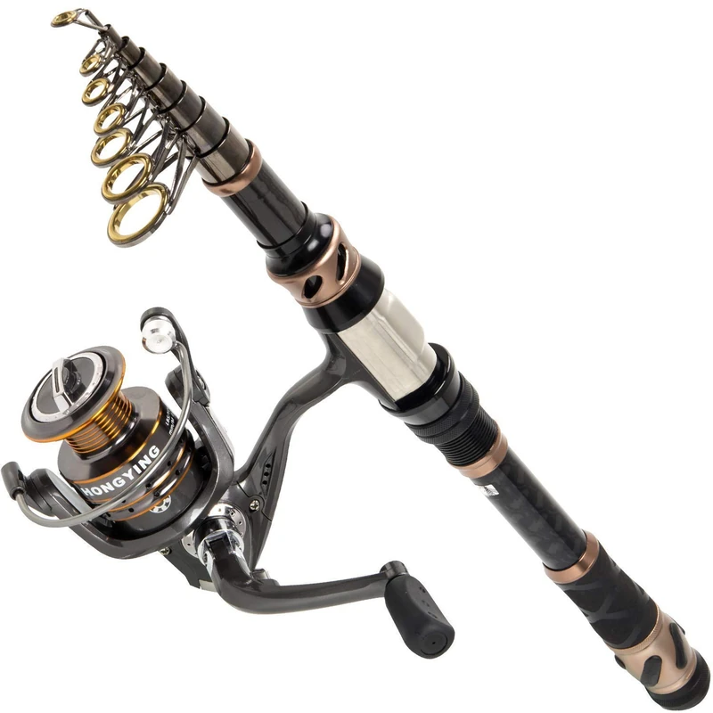 PLUSINNO Fishing Rod and Reel Combos - Carbon Fiber Telescopic Fishing Pole - Spinning Reel 12 +1 Shielded Bearings Stainless Steel BB，Travel Saltwater Freshwater Full Kit 8.86FT