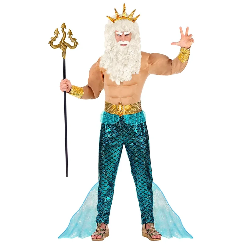 W WIDMANN MILANO Party Fashion - Poseidon Costume for Men, Marine World, Fantasy, Fairy Tales, Muscular, Roman and Greek, Gods and Goddesses, Carnival, Theme Parties, Size XL