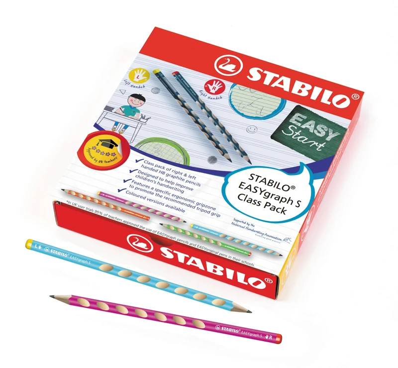 STABILO EASYgraph S - Thin Ergonomic Graphite Pencil - Classpack of 48 - with 8 Left-Handed and 40 Right-Handed - Assorted Colours - Degree HB