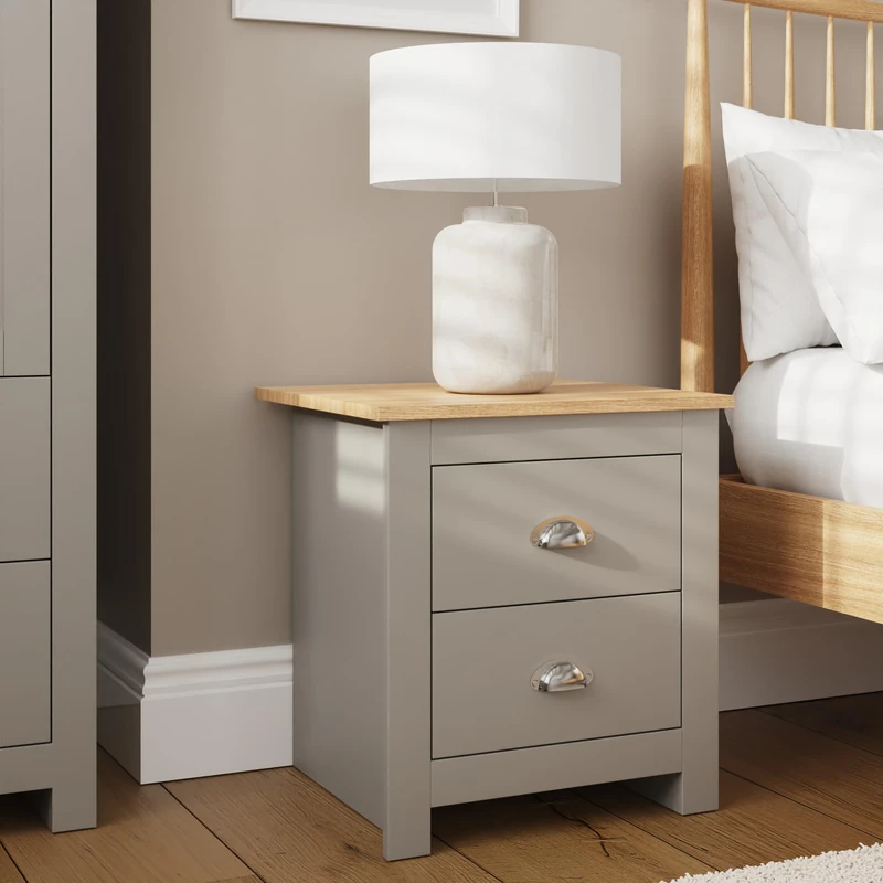 GFW Lancaster Wooden Shelf Contrast Top, Bedside Table
