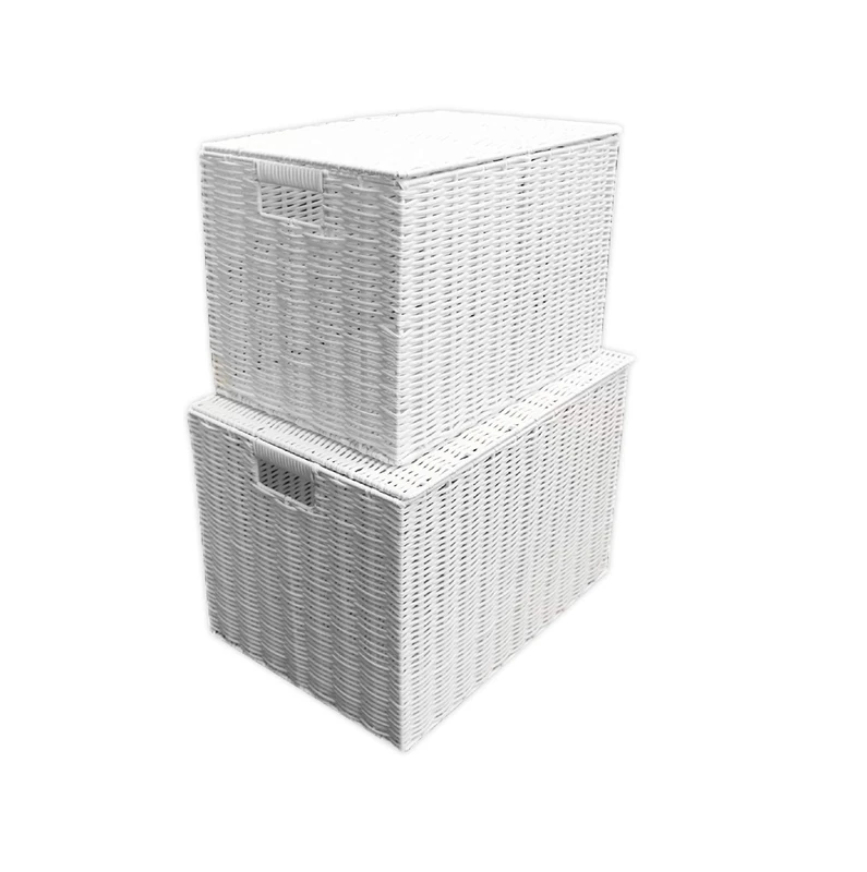 Arpan Laundry Resin Woven Hamper Basket Storage Chest Trunk Hamper/Kids Toy Storage (2 Pack, L)