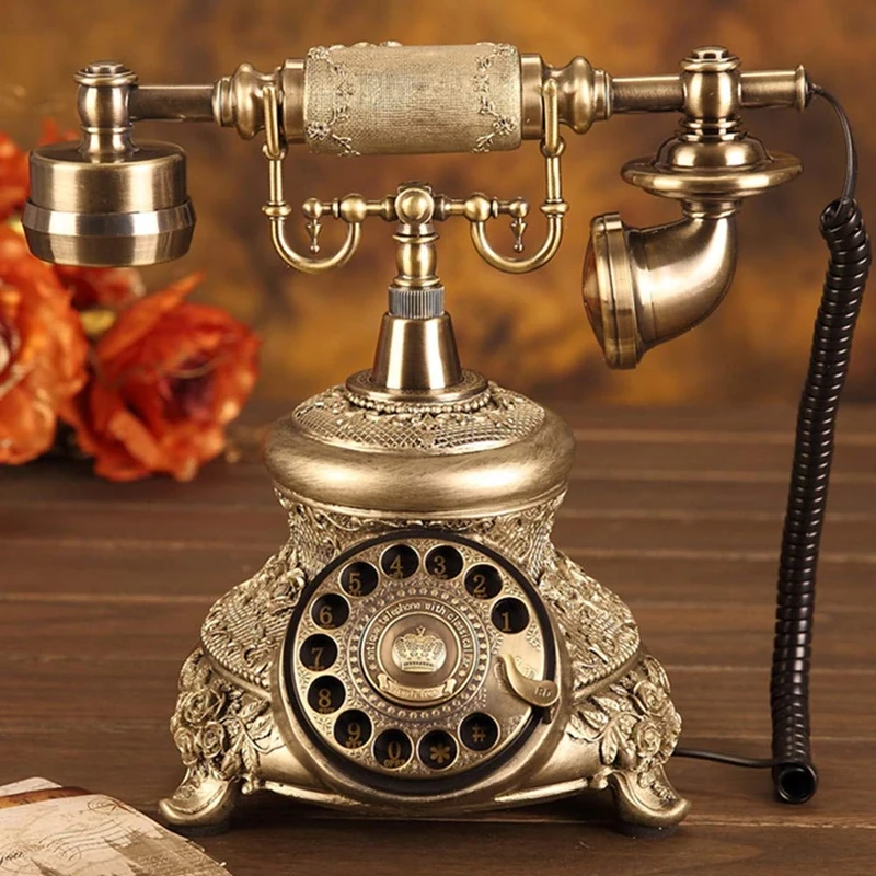 Tikwisdom Resin imitation copper Vintage Style Rotary Retro old fashioned Rotary Dial Telephone- Hotels/galleries/jewellery firms/Home and office Telephone Elegance and taste 109