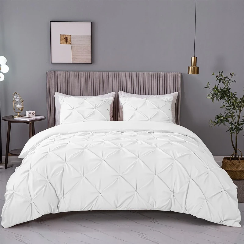 ASHLEYRIVER 3 Piece King Duvet Cover with Zipper&Corner Ties 100% 120g Microfiber White King Duvet Cover Set(King White)