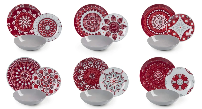 Excelsa Mandala Red 18-Piece Dinner Set, Porcelain