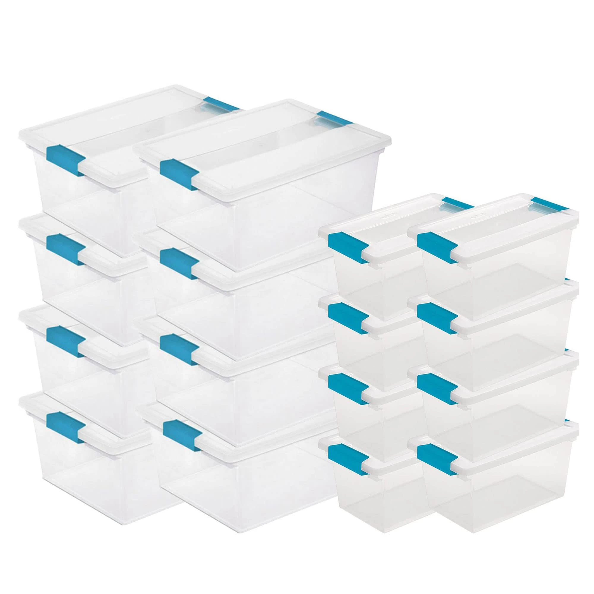STERILITE Deep Clip Storage Box Container (8 Pack) + Medium Clip Box (8 Pack)